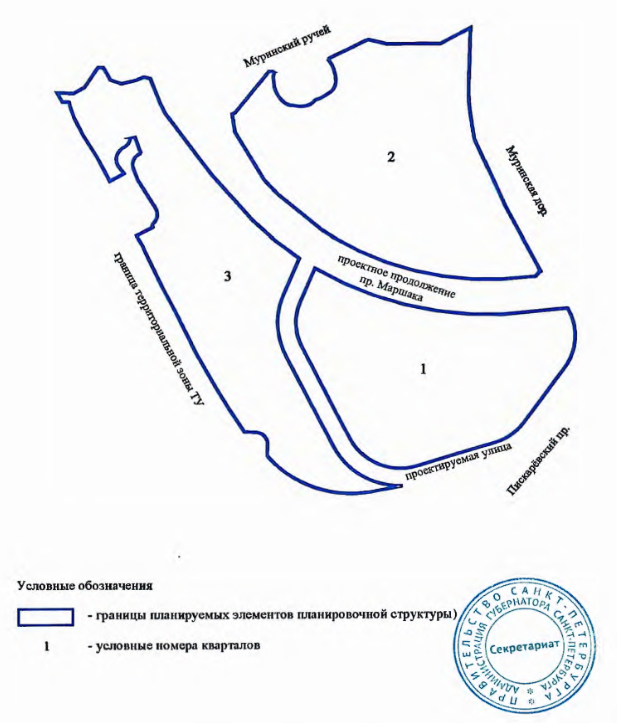 Постановление Правительства Санкт-Петербурга от 11.11.2025 N 854 "Об утверждении проекта планировки с проектом межевания территории, ограниченной Муринской дор., Пискарёвским пр., границей территориальной зоны ТУ, естественной границей водного объекта - Муринского ручья, в Красногвардейском районе". Рис. 3
